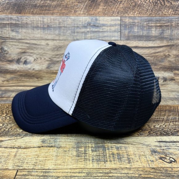 Pabst Blue Ribbon Mens Trucker Hat Navy Snapback Vintage Waiter Logo Beer Cap - Picture 4 of 8